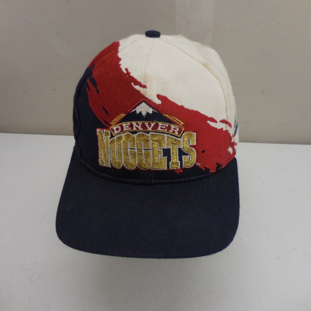Vintage Denver Nuggets Logo Athletic Snapback Hat NBA Splash Design Navy White